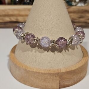Purple and Silver Beaded Bracelet Stretchy Women's Jewelry Sparkly Glitter